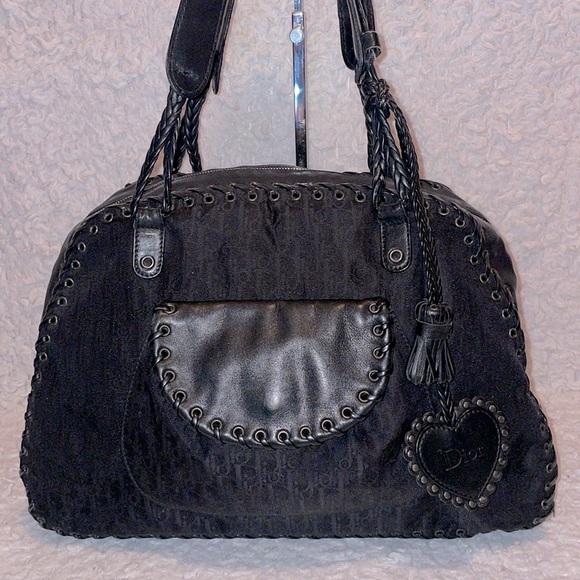 Christian Dior Diorissimo Whipstitch Oblique Heart Charm Shoulder Bag Black - Picture 3 of 16